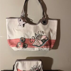 Coach Pink and White Seashell Tote
